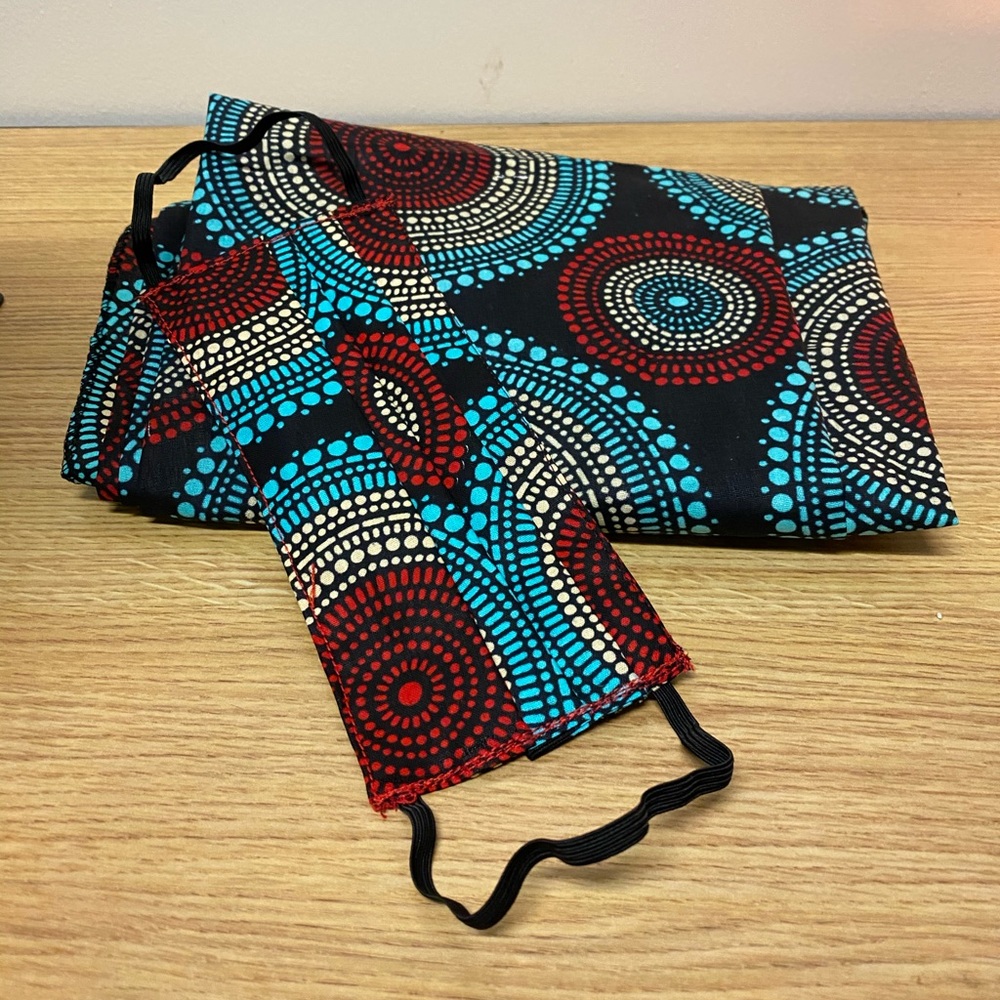 African face masks and head scarf.
